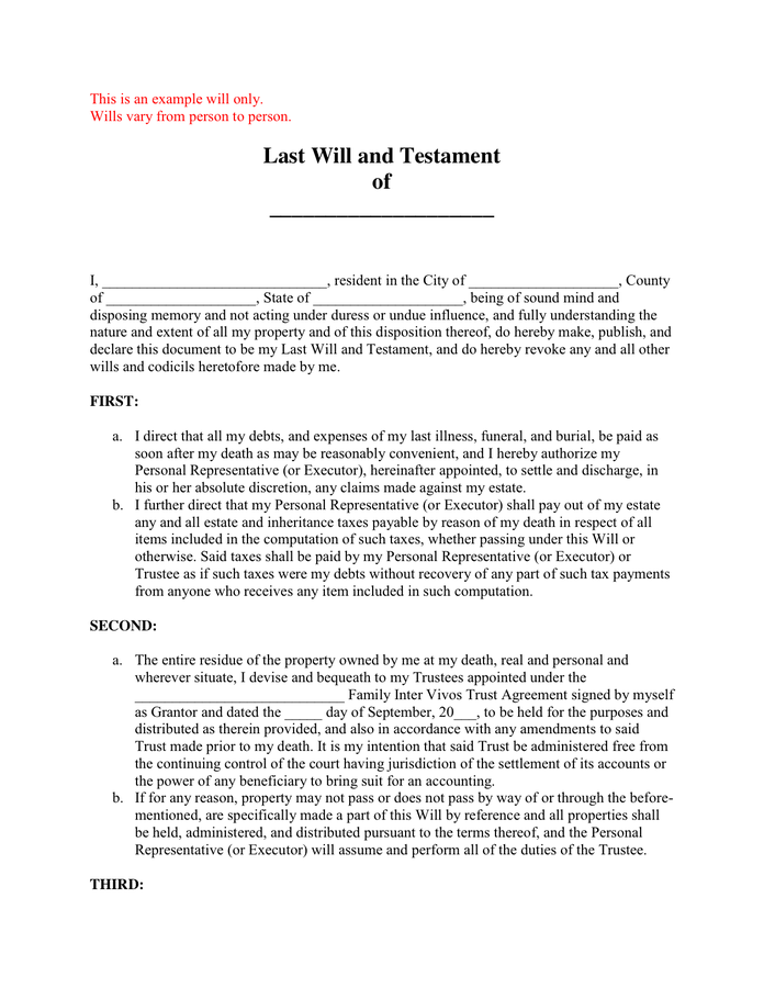 sample of last will and testament